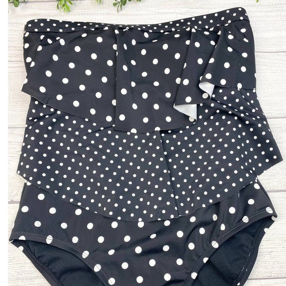 NEW Bandeau One Piece Strapless Layered Polkadot Ruffle Flounce Bathing Suit 8 - Picture 2 of 7